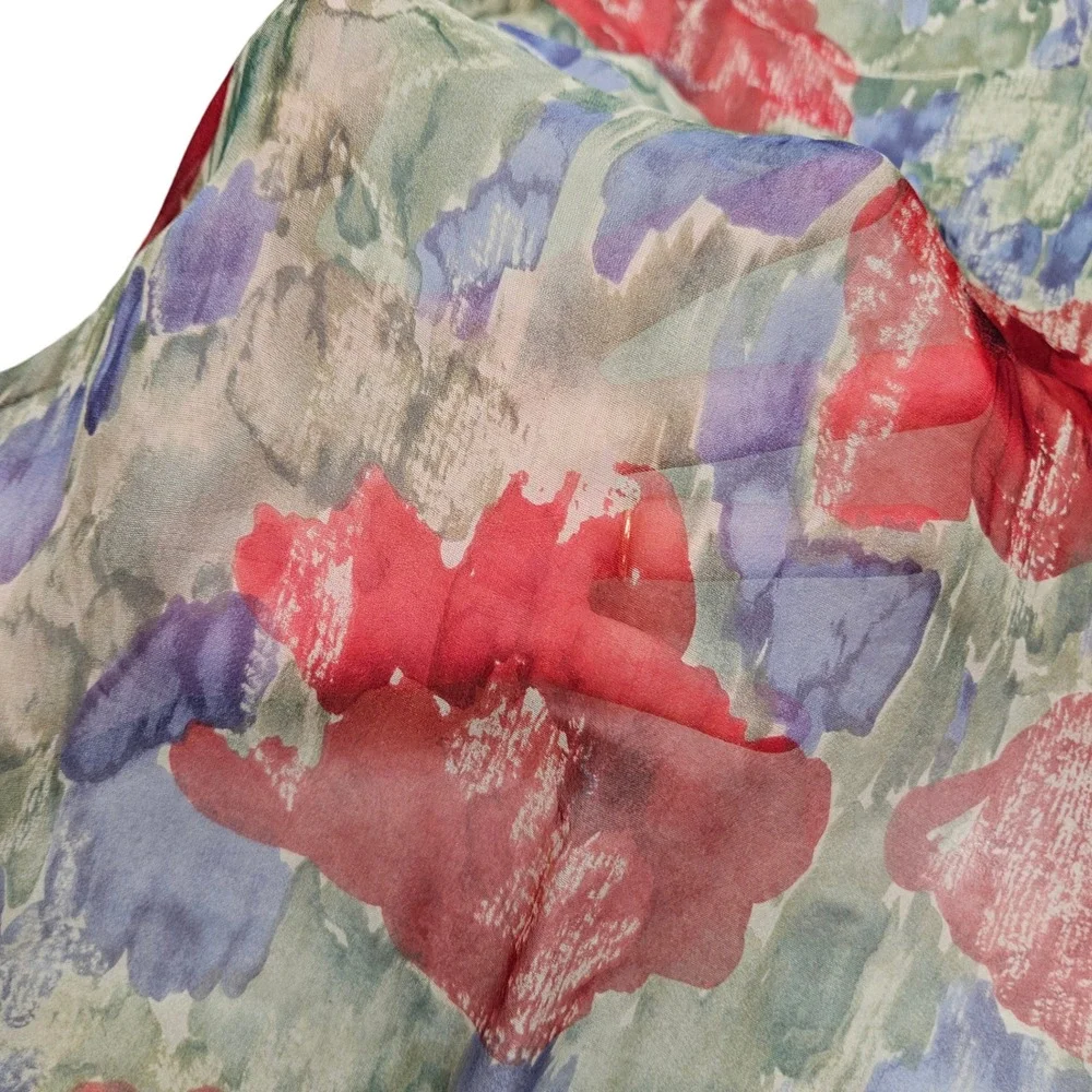 Floral Scarf‎ Womens OS Red Sheer Poppy Print Square Neckerchief Accessory